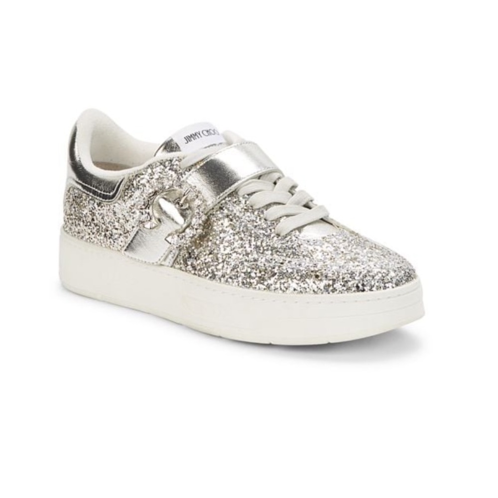 JIMMY CHOO Osaka Leather Glitter Sneakers